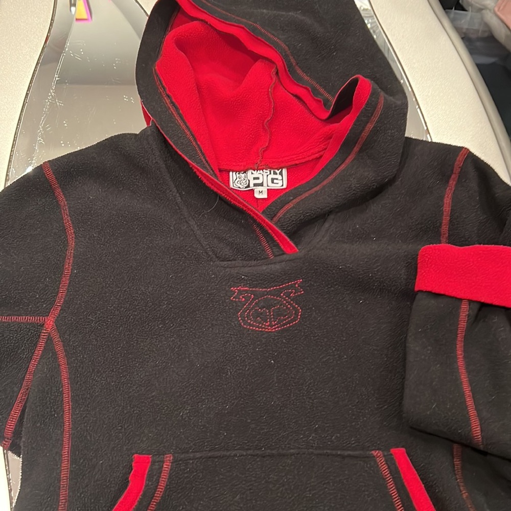 Uber vintage original nasty pig New York City medium fleece black red pull over - Picture 2 of 7